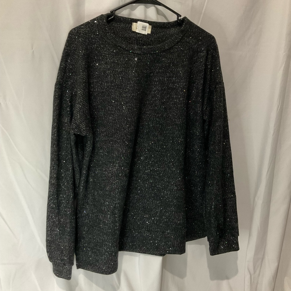 Hopely Women’s Sparkly Black Soft Relaxed Fit Sweater Plus Size 1XL NWT